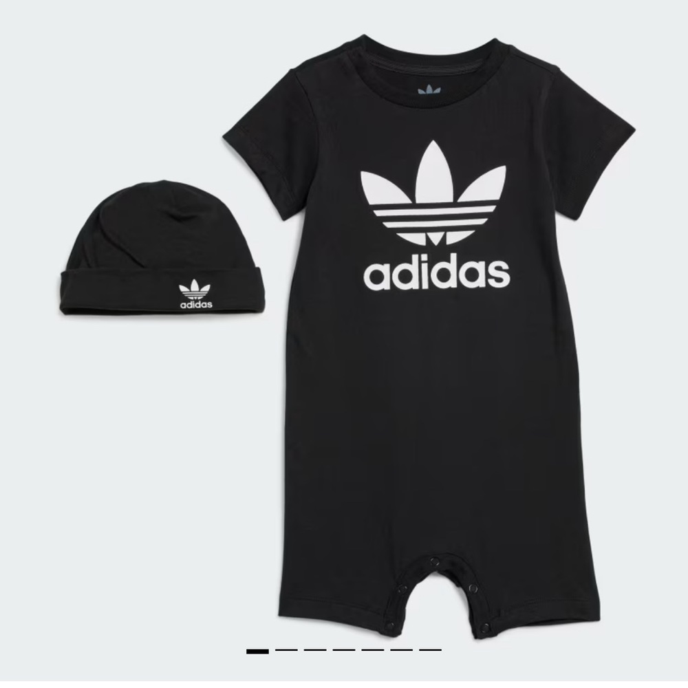 Adidas Baby Gift Set – Jumpsuit & Beanie – Black/White – 6M – NWT in Gift Box